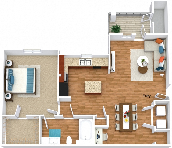 Floor plan for 1 bed, 1 bath, 821 sqft